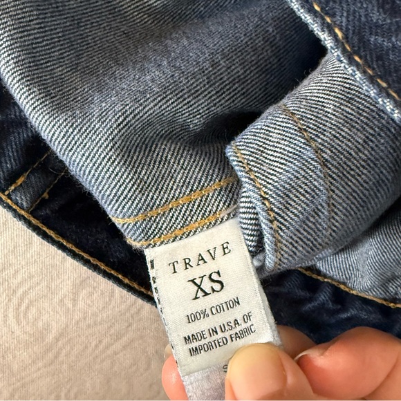 TRAVE Denim Dark Wash Zoey Cropped 3/4 Sleeve Denim Trucker Jacket Size XS - Picture 5 of 9